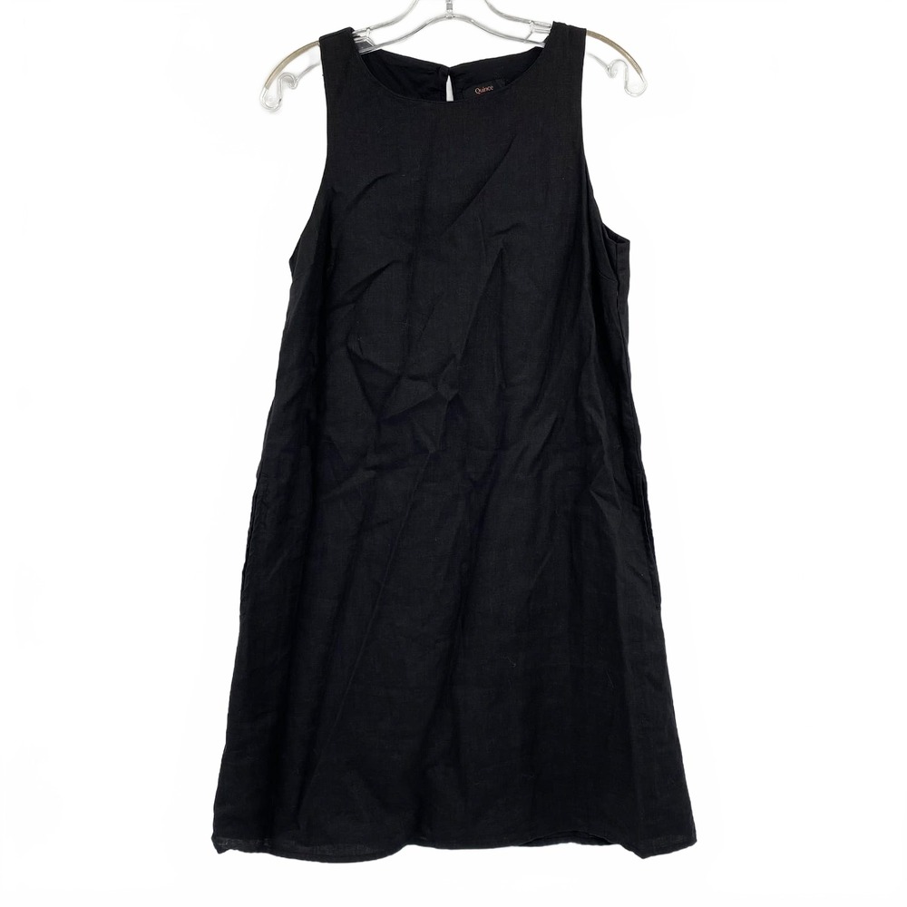 Quince Black Sleeveless Linen Mini Dress | Women’s S Short in India